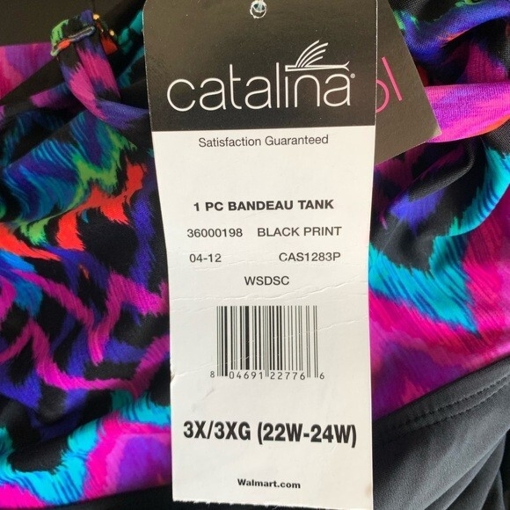CATALINA Womens Swim Top 3X Bandeau Tank Black Multicolor Ruffle Gold Accent NWT - Picture 9 of 9